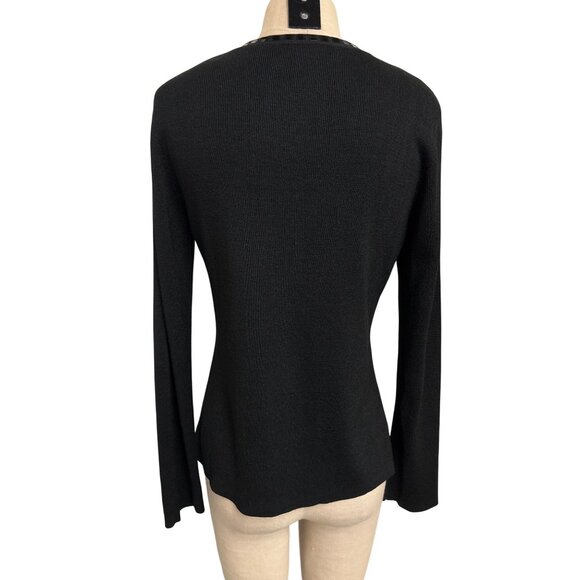 Alfani Black Silk Deep V-Neck Cardigan With Sequin Trim M - Picture 8 of 10